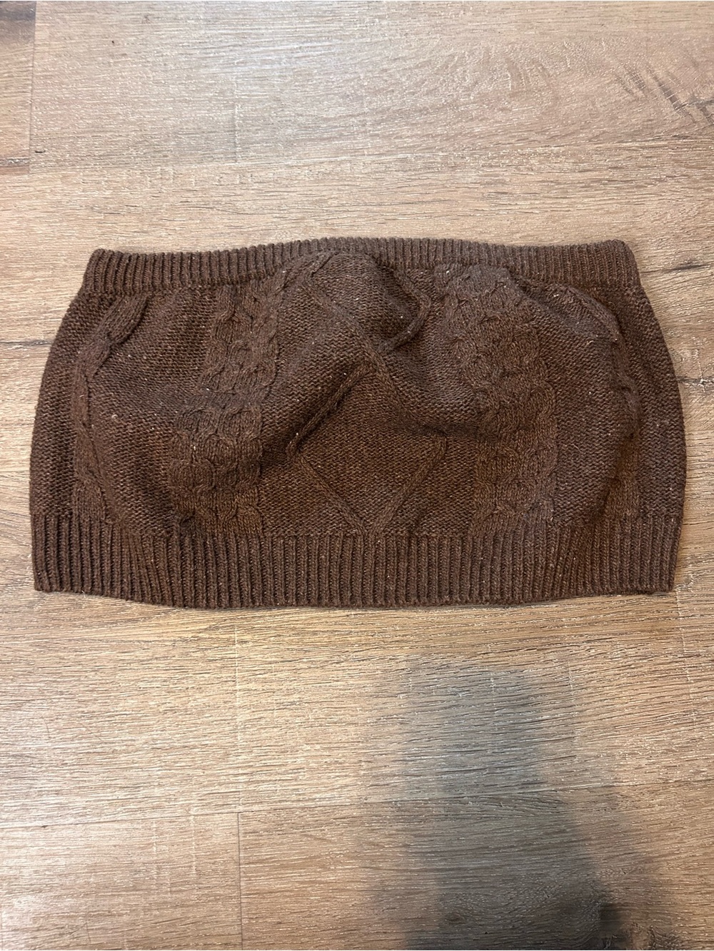 Haute Monde Sweater Top Womens Size M Brown Cable Knit Strapless Cropped